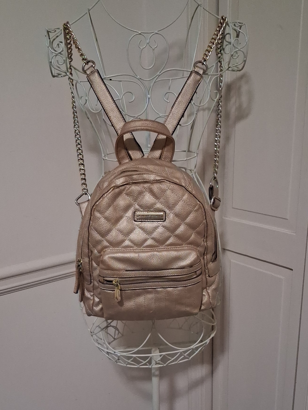 Adrienne Vittadini Quilted Metallic Rose Gold Backpack